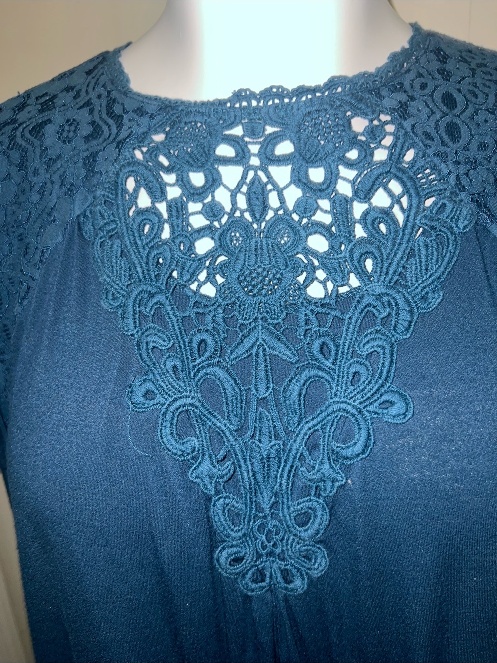 Torrid Teal Crochet Yoke Short Sleeve Blouse - Picture 2 of 9
